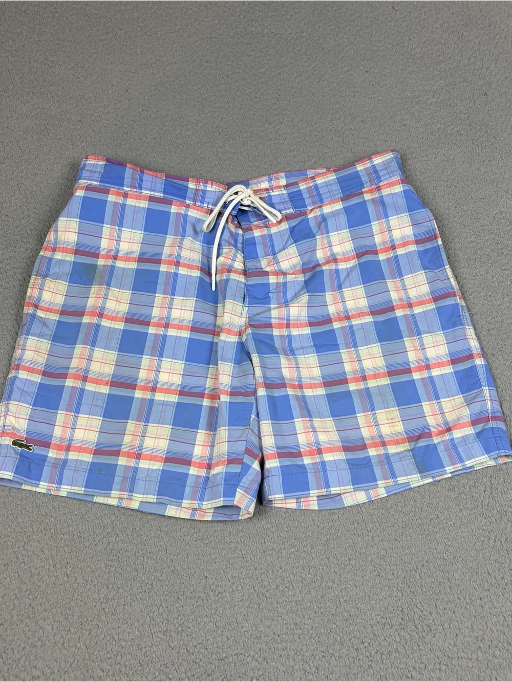 Lacoste Board Shorts Men’s L Multicolor Plaid Drawstring Pockets Swim Beach